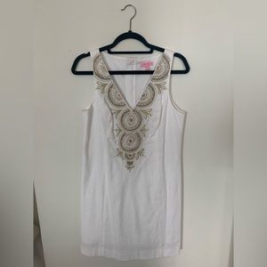 Lilly Pulitzer White Dress with Gold Embroidery